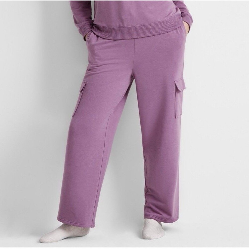 State of Day Women's High-Rise Fleece Cargo Sweatpants, XXL NWT